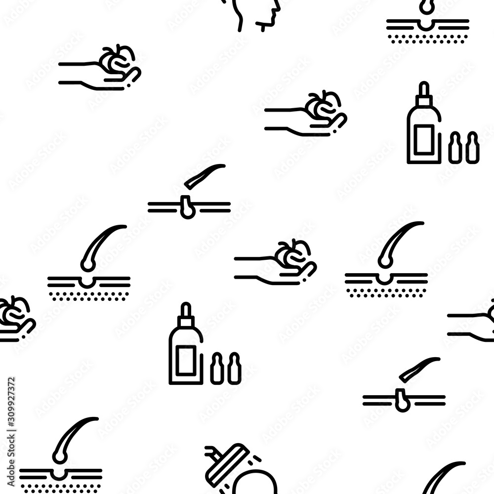 Wall mural hair transplantation seamless pattern vector thin line. illustrations