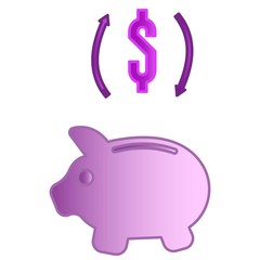 Pink pig moneybox with money inside with dollar sign at top on white background isolated vector