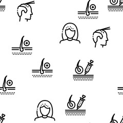 Hair Transplantation Seamless Pattern Vector Thin Line. Illustrations