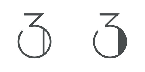 Número 3 del alfabeto en tipografía tipo art deco estilo Broadway. Versión contorno y relleno en color gris © teracreonte