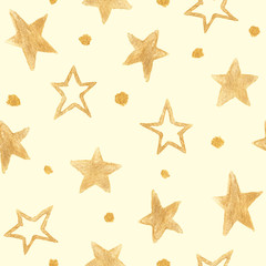 Fototapeta na wymiar Seamless pattern of watercolor stars and spots on an ivory background. For Wallpaper, textiles, wedding decor. Hand drawing.