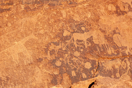 Detail of the prehistoric rock paintings of the San People in Western Namibia, near Twyfelfontein.