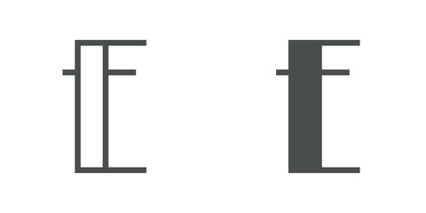 Letra E del alfabeto en tipografía tipo art deco estilo Broadway. Versión contorno y relleno en color gris © teracreonte