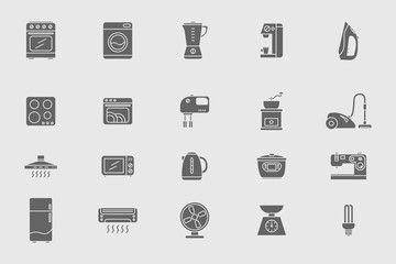 Home appliances Icons set - Vector solid silhouettes of home and kitchen machines for the site or interface