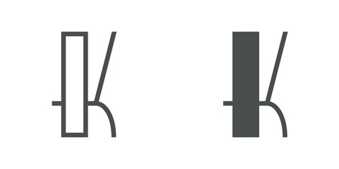 Letra K del alfabeto en tipografía tipo art deco estilo Broadway. Versión contorno y relleno en color gris