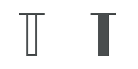 Letra T del alfabeto en tipografía tipo art deco estilo Broadway. Versión contorno y relleno en color gris