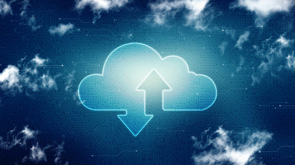 2d illustration Cloud with uploading downloading arrow 