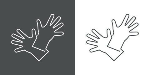Icono plano lineal guantes de trabajo en fondo gris y fondo blanco
