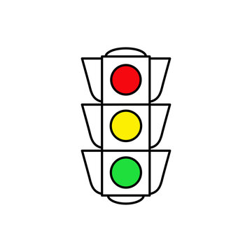 Icono plano lineal sem&aacute;foro con colores rojo, amarillo y verde