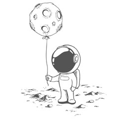 Cute astronaut keeps a balloon like Moon © Galacticus
