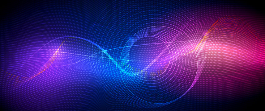 Vector illustration smooth lines in dark blue color background. Hi tech digital technology concept. Abstract futuristic, shiny lines background