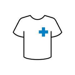 Obraz premium Icono plano lineal camiseta t con cruz pequeña en color azul