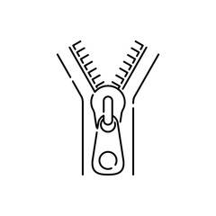 Icono plano lineal cremallera abierta en color negro