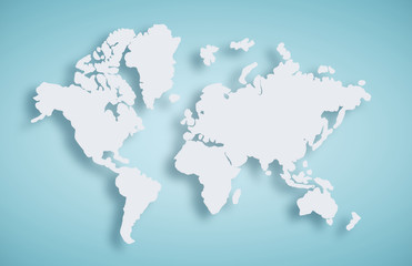 Fototapeta na wymiar World map on blue wall
