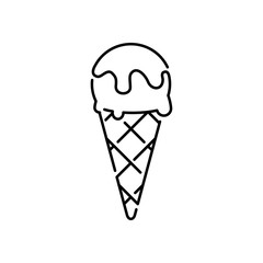 Símbolo heladeria. Icono plano lineal cono de helado achocolatado en color negro - obrazy, fototapety, plakaty