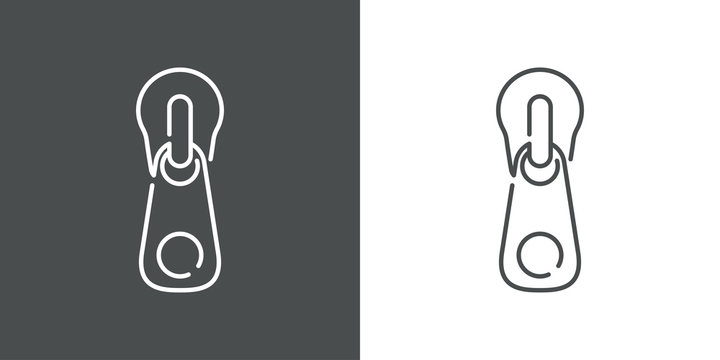 Icono plano lineal cremallera en fondo gris y fondo blanco