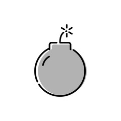 Símbolo cuenta atrás. Icono plano lineal bomba con mecha encendida con color gris