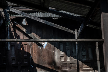 Ruins of old thai traditional house.