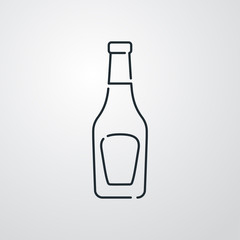 Icono plano lineal botella de cristal de ketchup en fondo gris