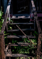 Traditional Thai style wooden staircase, The traditional house.