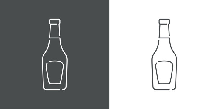 Icono plano lineal botella de cristal de ketchup en fondo gris y fondo blanco