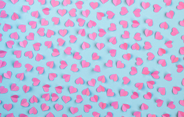 Heart background, light colors. Concept of love, Valentine's day greeting card. top view