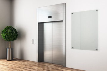 White modern interior with elevator