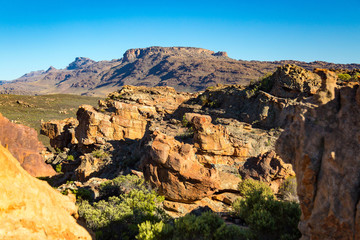 View over Cederberg Wilderness Area with rock formations and mountains, Stadsaal, South Africa
