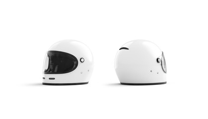 Fototapeta premium Blank white protective helmet with glass mockup, half-turned view, isolated