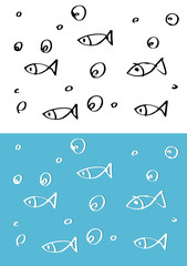 Shoal. School of fish. Fishes under water. Hand drawn style cartoon vector illustration.