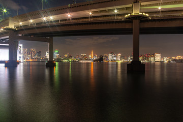 Tokyo Skyline under the Rainbow Bridge