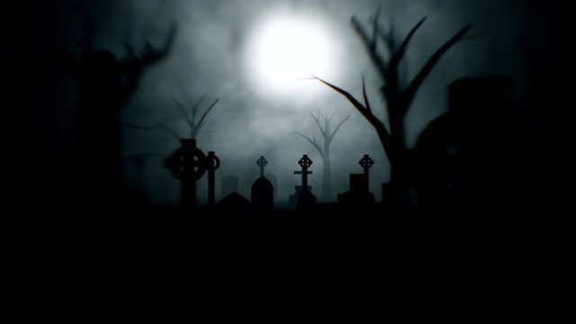 Spooky Graveyard At Night With Lightning Looping Video Background
