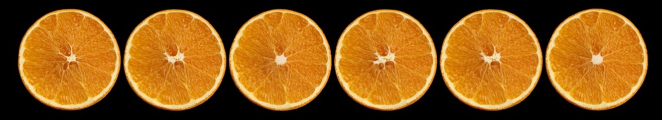 juicy slices of orange, lemon, lime on black background for menu or recipe, concept of vegetarian, vitamin and healthy food, background, pattern for textile, wallpaper