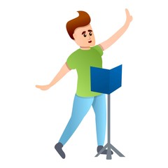 Boy singing music notes icon. Cartoon of boy singing music notes vector icon for web design isolated on white background