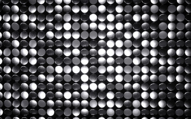 Gold coins shiny mosaic background. Black background with silver lights background. Silver. 3D rendering. Premium quality image.