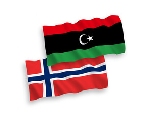 Flags of Norway and Libya on a white background