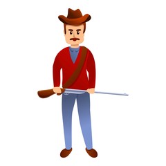 Cowboy with riffle icon. Cartoon of cowboy with riffle vector icon for web design isolated on white background