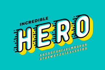 Comics style font design, super hero alphabet, letters and numbers