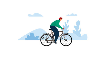 Fototapeta premium Vector in flat design of people outdoor in the park on weekend. Bike for the city. Bicycle vector illustration.