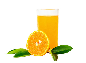 Glass of 100% orange juice isolated on white background.