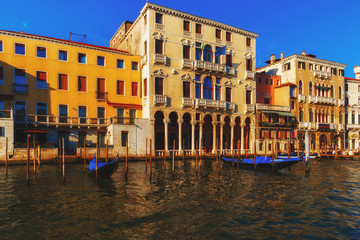 Venice, Italy. Beautiful traditional canal street with colorful houses and boats