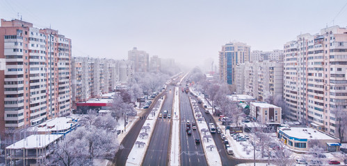 The gates of Chisinau in winter. Aerial view