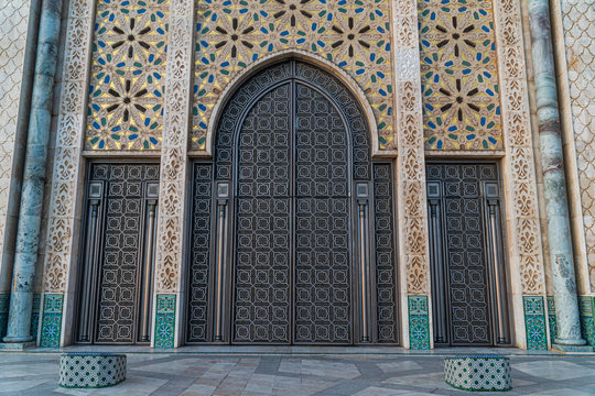 view of Hassan II mosque's big gate - Detail of Hassan II Mosque - Casablanca - Morocco