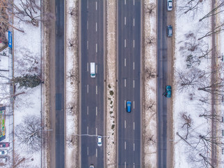 The streets of Chisinau in winter. Aerial view