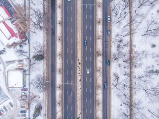 The streets of Chisinau in winter. Aerial view