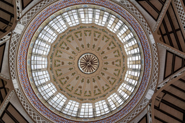 The magnificent dome of the indoor market Mercat Central in Valencia, Spain