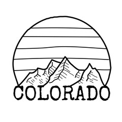Colorado symbol line drawing with mountains. Vector sketch illustration