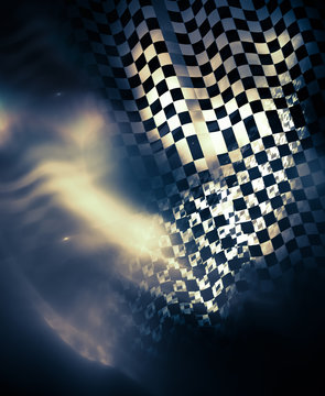 Grungy background in dark colors. Styling under the racing flag. The theme of competition, speed, victory.
