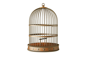 Vintage metal bird cage isolated on white background