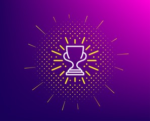 Award cup line icon. Halftone pattern. Winner Trophy symbol. Sports achievement sign. Gradient background. Trophy line icon. Yellow halftone pattern. Vector